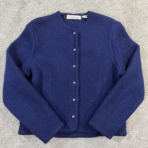 Northern Isles Wool Cardigan Sweater M Blue Button Front Classic Womens‎ VTG